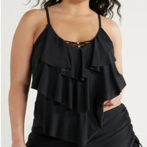 NWT!! Time and Tru Black Ruffle Tankini & Boyshorts Swim Set